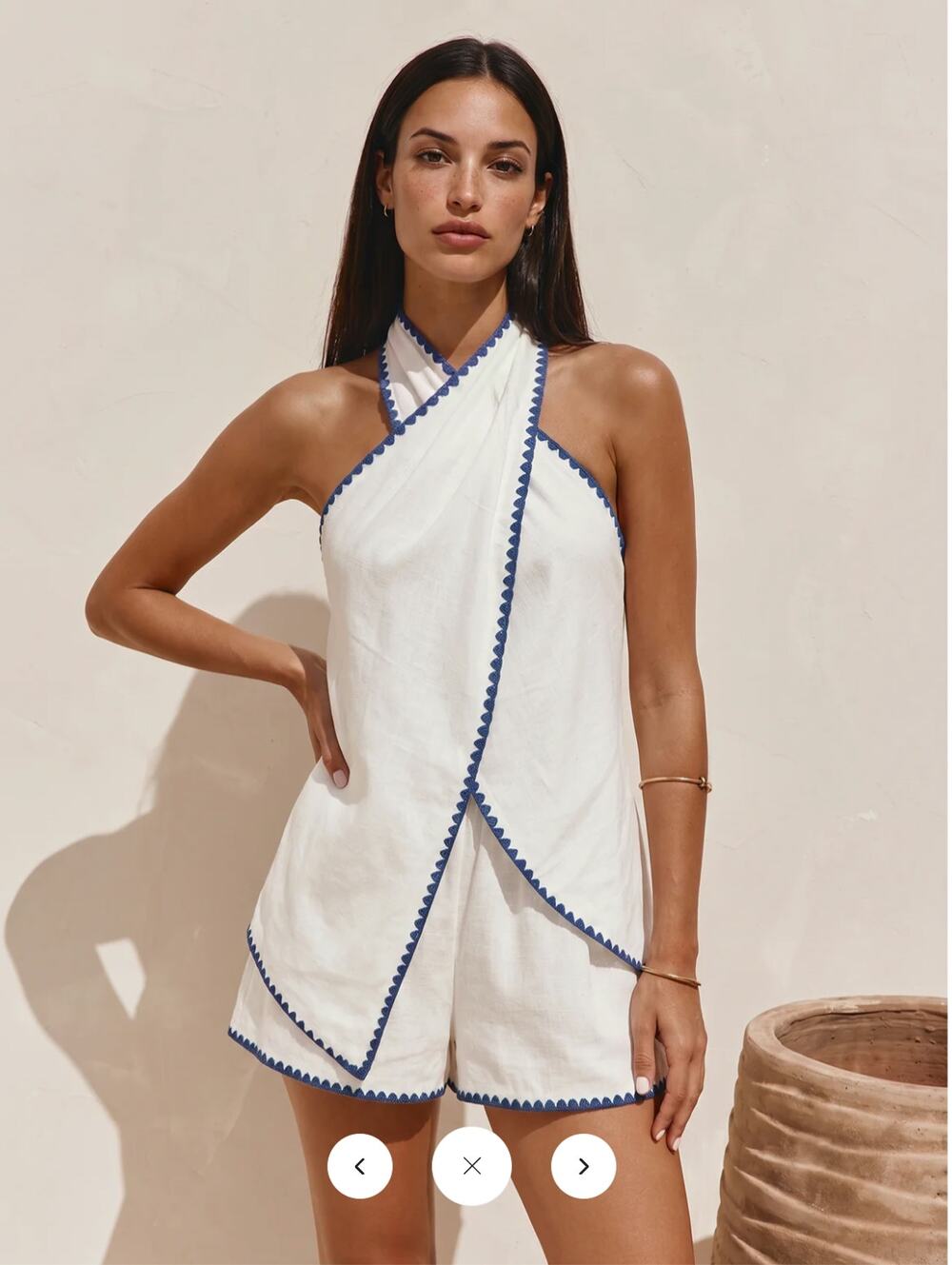 NWT Commense Scallop Trim Linen Blend Two Piece Shorts Set Sz L